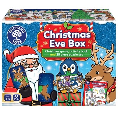 Orchard Toys Christmas Eve box -Χριστουγεννιάτικο κουτί με επιτραπέζιο, παζλ και βιβλιαράκι για ζωγραφιές Ηλικίες 3+ ετών