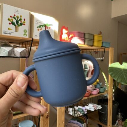 Silicone Sippy Cup with handles navy blue