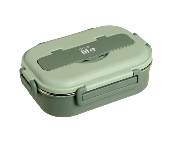 Ecolife Ανοξείδωτο Φαγητοδοχείο 3 Θέσεων με Πιρούνι & Κουτάλι 1Lt Πράσινο 33-FC-9093 - Image 2