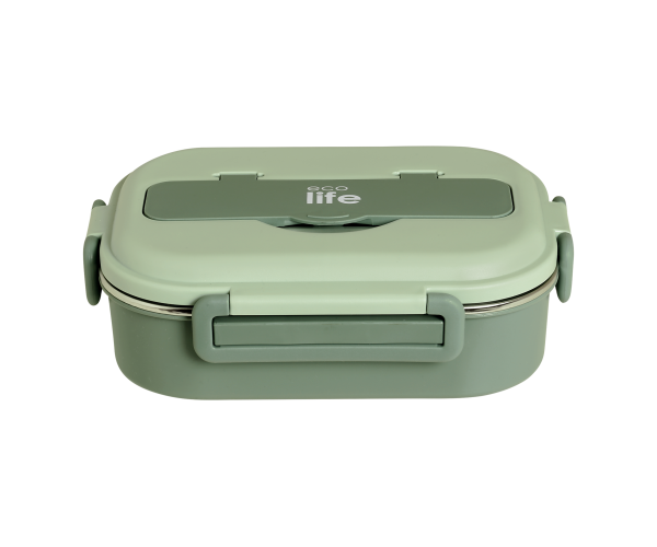 Ecolife Ανοξείδωτο Φαγητοδοχείο 3 Θέσεων με Πιρούνι & Κουτάλι 1Lt Πράσινο 33-FC-9093