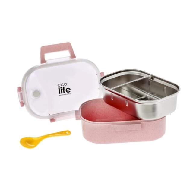 Ecolife Φαγητοδοχείο Ροζ Ανοξείδωτο 18/8 2 Θέσεων 900ml - Image 2