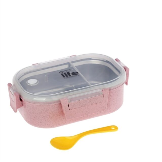 Ecolife Φαγητοδοχείο Ροζ Ανοξείδωτο 18/8 2 Θέσεων 900ml