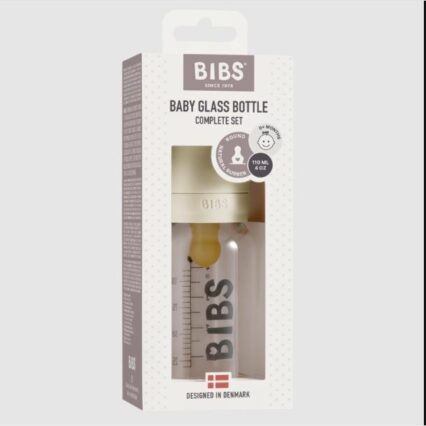 BIBS Γυάλινο Μπιμπερό με Θηλή Καουτσούκ κατά των Κολικών 0m+ Ivory 110ml