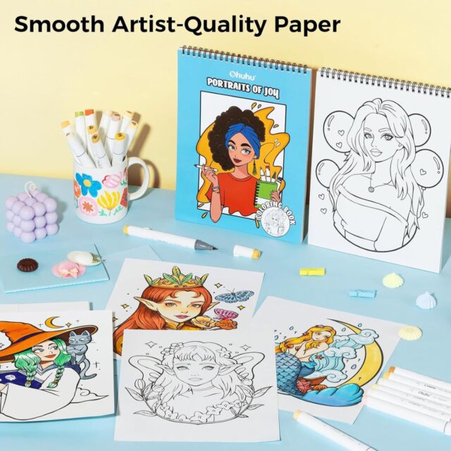 Ohuhu Bleedproof Coloring Book Portraits of Joy - Image 7