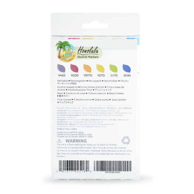 Ohuhu Honolulu Alcohol Art Markers Σετ 6 Basic Tones Brush & Chisel - Image 2