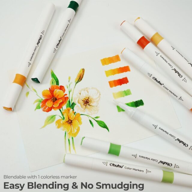Ohuhu Water-based Coloring Markers Dual Σετ 64 Χρώματα Brush & Chisel - Image 2