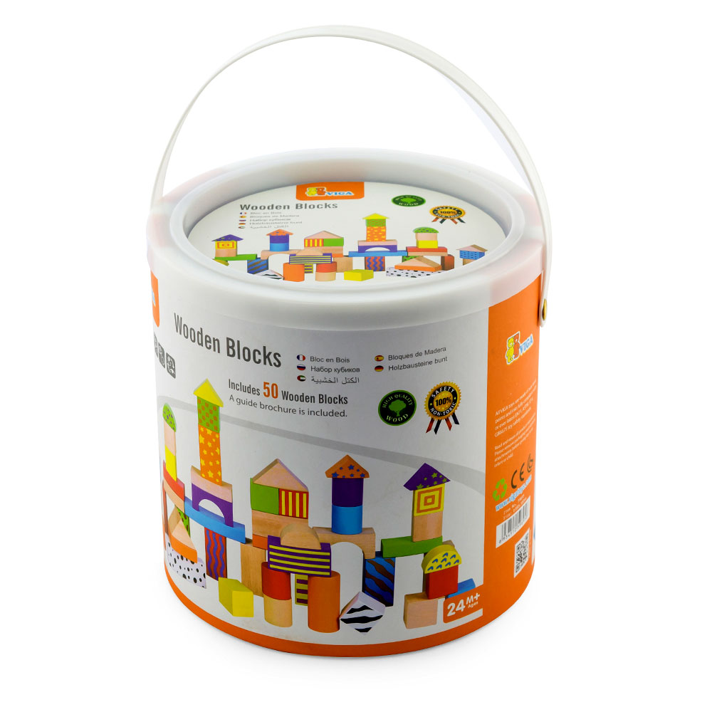 Viga Ξύλινα 50 τουβλάκια 3 εκ. πολύχρωμες εκτυπώσεις σε κουβαδάκι - Image 2