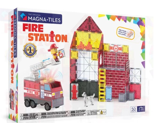 MAGNA-TILES Fire Station 50 Τεμάχια – Μαγνητικά Πλακίδια STEM με Πυροσβεστικό Σταθμό