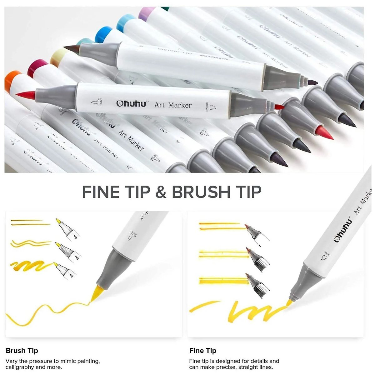 Ohuhu Honolulu Alcohol Art Markers Σετ Μαρκαδόρων 24 Skin tone Brush & Fine - Image 3